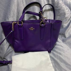 Coach Purple tote with gold accents